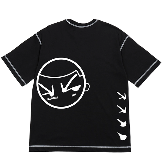 Black SlowFast Screenprinted Graphic Tee, White contrast stitching